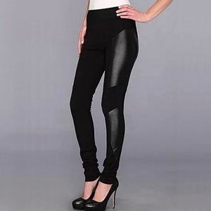 BCBG Maxazria faux leather panel leggings in size S